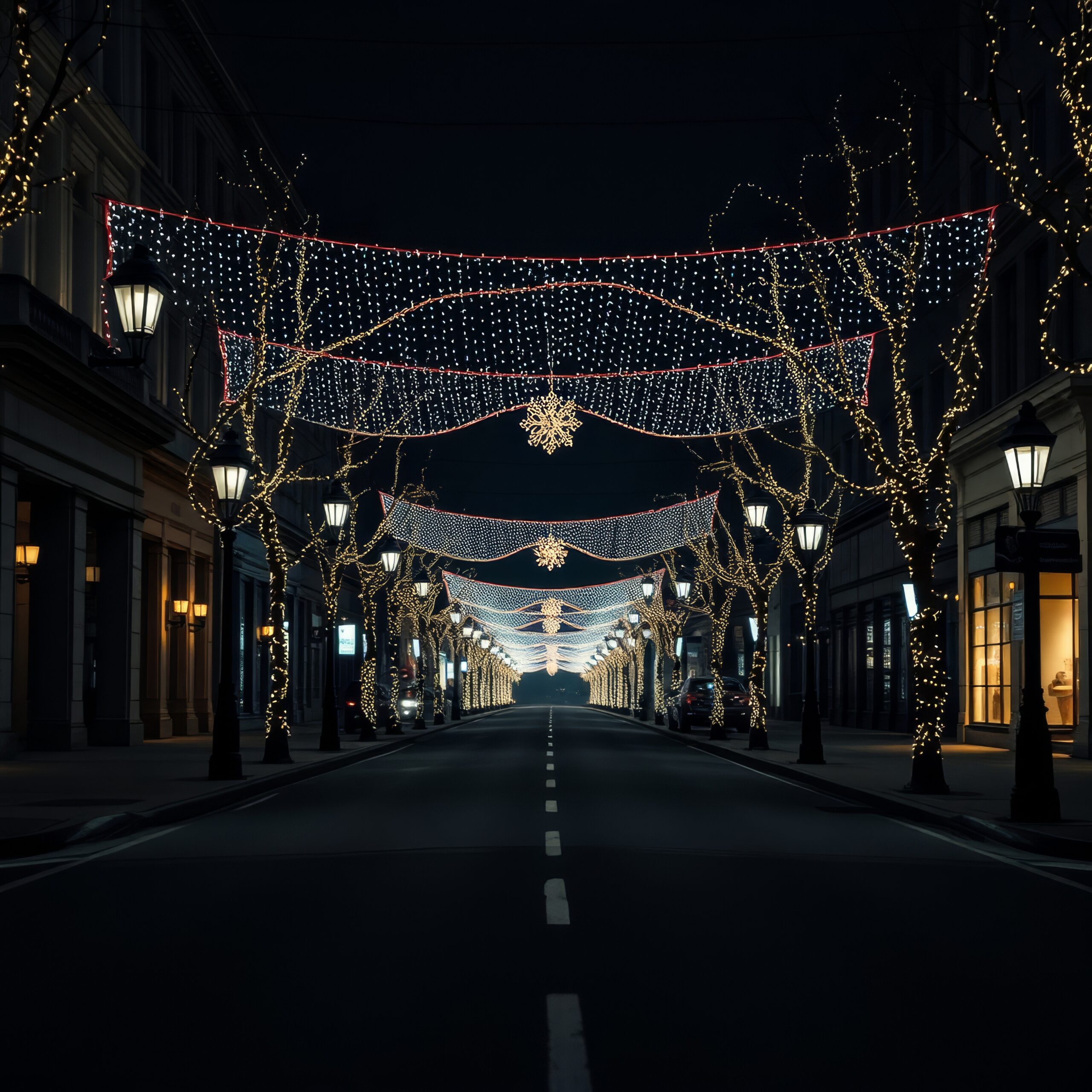 Christmas Lights on Empty Streets